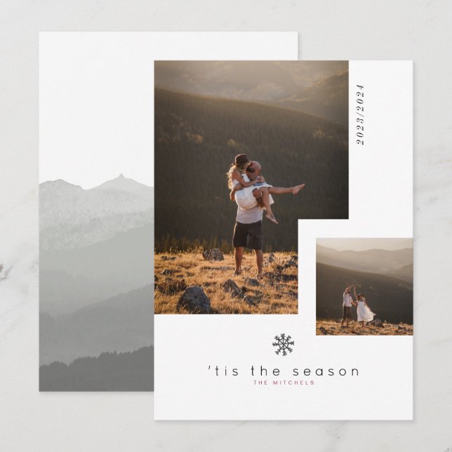 Convites Tis the Season Snowflake | Feriado Multifotográfic (Frente/Verso)