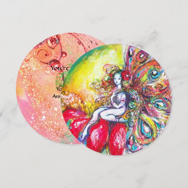 Convites TITÂNIA E FLOR VERMELHA, Faíscas Amarelas Verdes R (Frente/Verso)