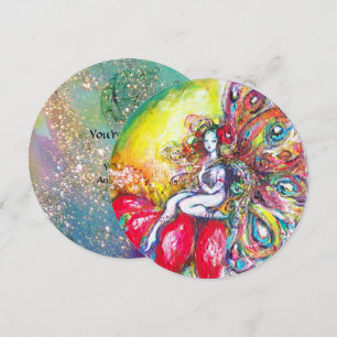 Convites TITÂNIA E FLOR VERMELHA, Faíscas Azuis Turquesa Ve