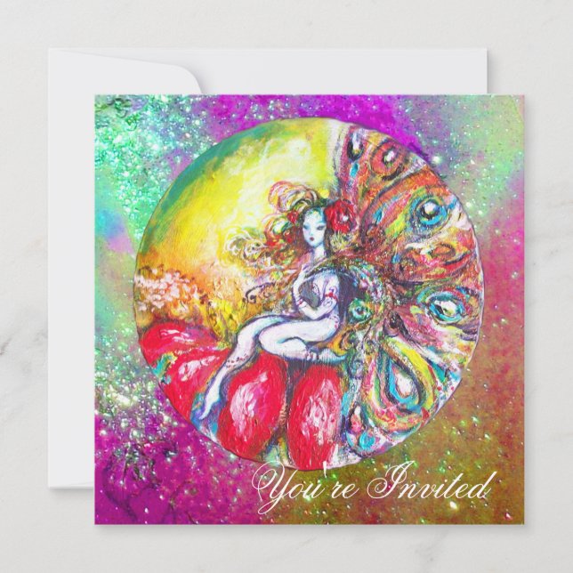 Convites TITÂNIA, rosa amarelo azul roxo vermelho faíscas (Frente)