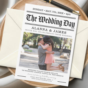 Convites Título de Jornal Antigo Casamento Preto e Branco