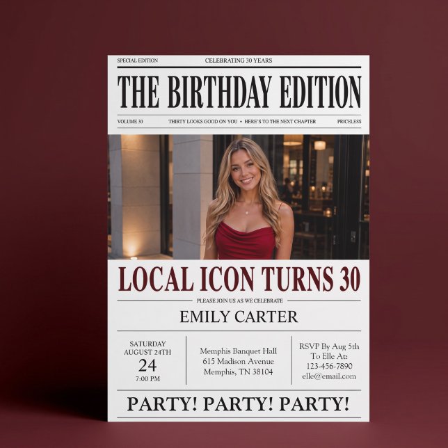 Convites Título de Jornal Engraçado Aniversário de 30 Anos (Criador carregado)