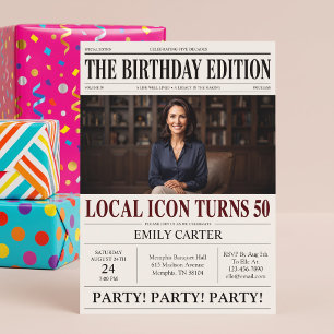 Convites Título de Jornal Engraçado Aniversário de 50 Anos