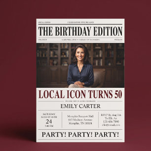 Convites Título de Jornal Engraçado para Aniversário de 50 