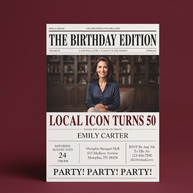 Convites Título de Jornal Engraçado para Aniversário de 50  (Criador carregado)