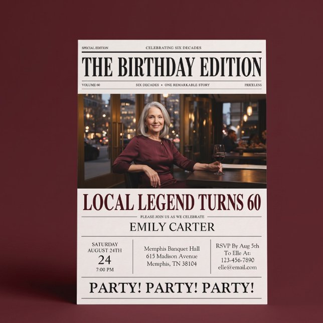 Convites Título de Jornal Engraçado para Aniversário de 60  (Criador carregado)
