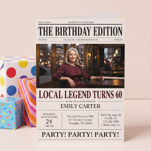 Convites Título de Jornal Engraçado para Aniversário de 60