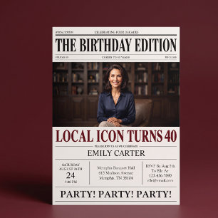 Convites Título de Jornal Engraçado para Festa de 40 Anos