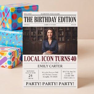 Convites Título de Jornal Engraçado para Festa de 40 Anos