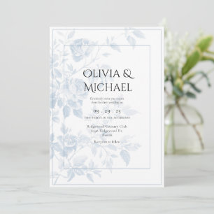 Convites Toalete Floral Azul Elegante Casamento