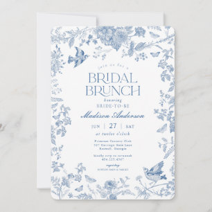 Convites Toalha Azul De Jouy Francesa Floral Brunch Nupcial