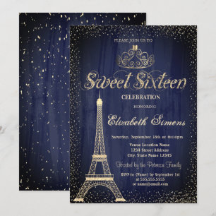 Convites Toalha de Eiffel Confete Tiara de Ouro Elegante Sw