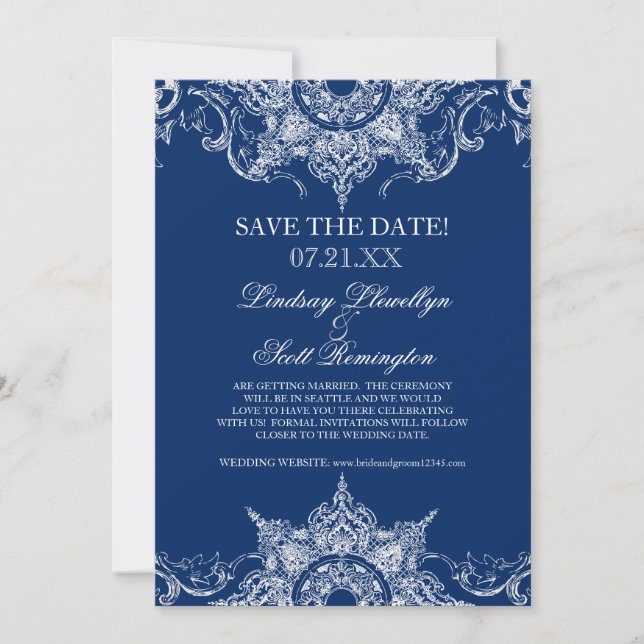 Convites Toalha de Mesa em Damask com Rodopio Save the Date (Frente)