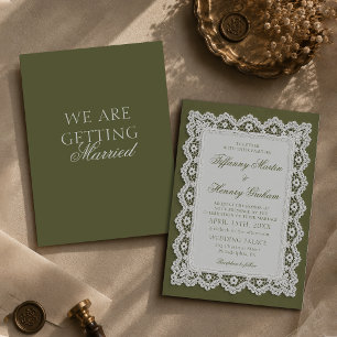 Convites Toalha de Renda Old Money Verde Oliva Casamento