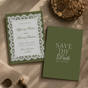 Convites Toalha de Renda Old Money Verde Oliva Casamento