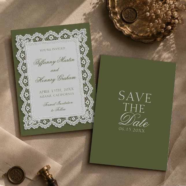 Convites Toalha de Renda Old Money Verde Oliva Casamento (Criador carregado)