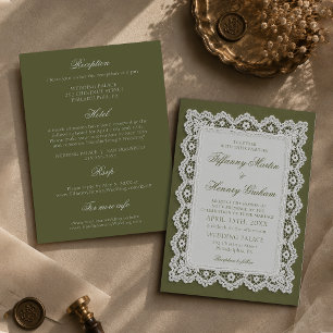Convites Toalha de Renda Old Money Verde Oliva Casamento