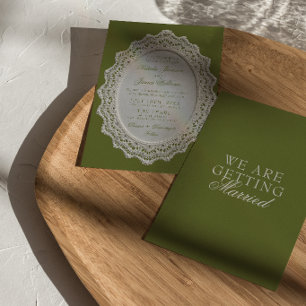 Convites Toalha de renda verde oliva vintage para casamento