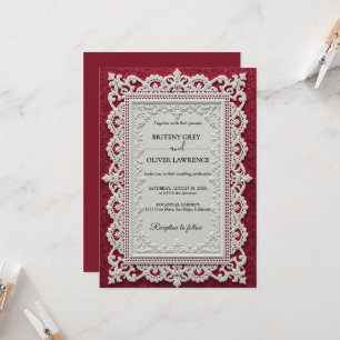 Convites Toalha de Renda Vintage Burgundy Elegante para Cas