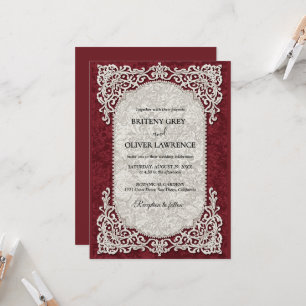 Convites Toalha de Renda Vintage Elegante Burgundy Casament