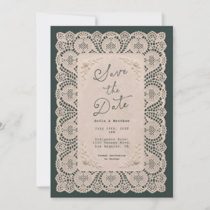 Convites Toalha de Renda Vintage Verde Salve a Data
