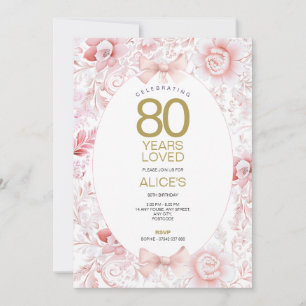 Convites Toalha Floral Rosa & Dourado Aniversário de 80 ano