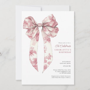 Convites Toalha Pink Coquette Laço Aniversário