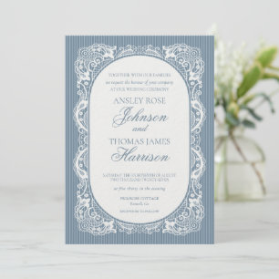 Convites Toalhete de Renda Azul Casamento Floral Vintage