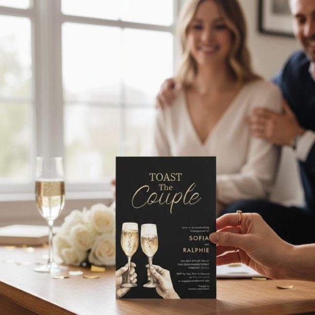 Convites Toast The Couple Gold Script Engagement (Criador carregado)