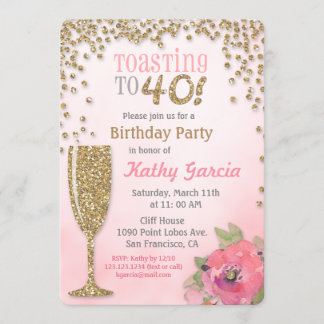 Convites Toasting to 40 Birthday Champagne Invitation