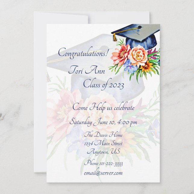 Convites Toca de graduação floral personalizada (Frente)