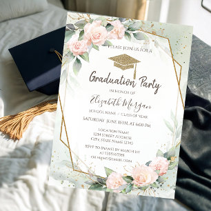 Convites Toca de Graduação Rosas Cor-de-Rosa Quadro Graduaç