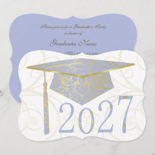 Convites Toca Floral Azul Céu e Dourado Festa de Graduação