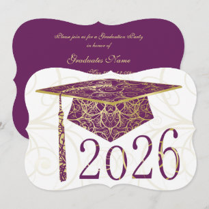 Convites Toca Floral Roxa e Dourada Festa de Graduação 2026