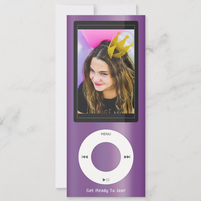 Convites Tocador de Música MP3 Roxo de Aniversário (Frente)