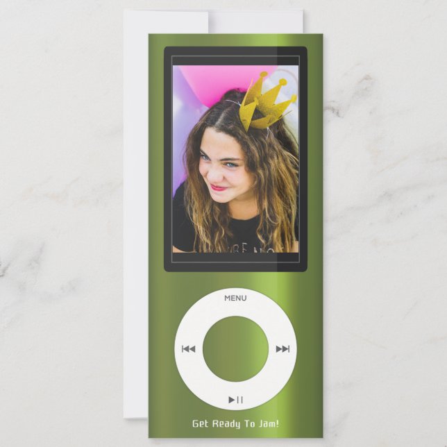 Convites Tocador de Música MP3 Verde Aniversário (Frente)