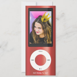 Convites Tocador de Música MP3 Vermelho de Aniversário