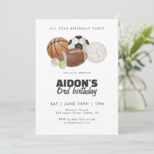 Convites Toda a Estrela Esportes Bolas Festa de Aniversário