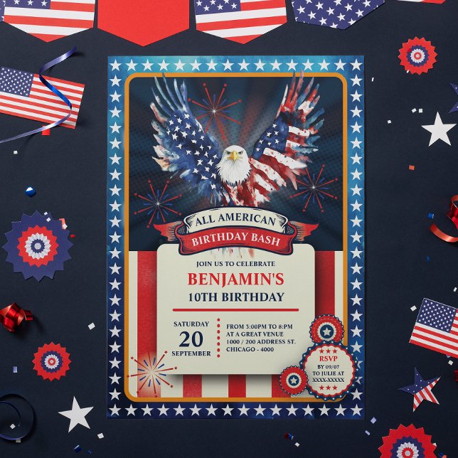 Convites Toda a Festa de aniversário Americana (Celebrate in true American spirit with this bold and dramatic birthday invitation )