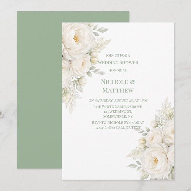 Convites Toda a Floral Branca para Casamento Shower (Frente/Verso)