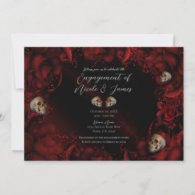 Convites Todas as Rosas Vermelhas & Caveiras Flores Dark En (Frente)