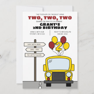 Convites Toddler no Ônibus Faz Dois Aniversário de 2 Anos d