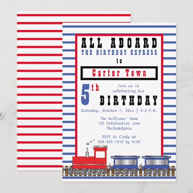 Convites Todo o trem de Choo de Choo Expresso de Aniversári (Frente/Verso)