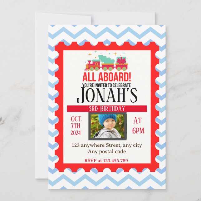 Convites Todos a bordo! Tema do comboio (Frente)