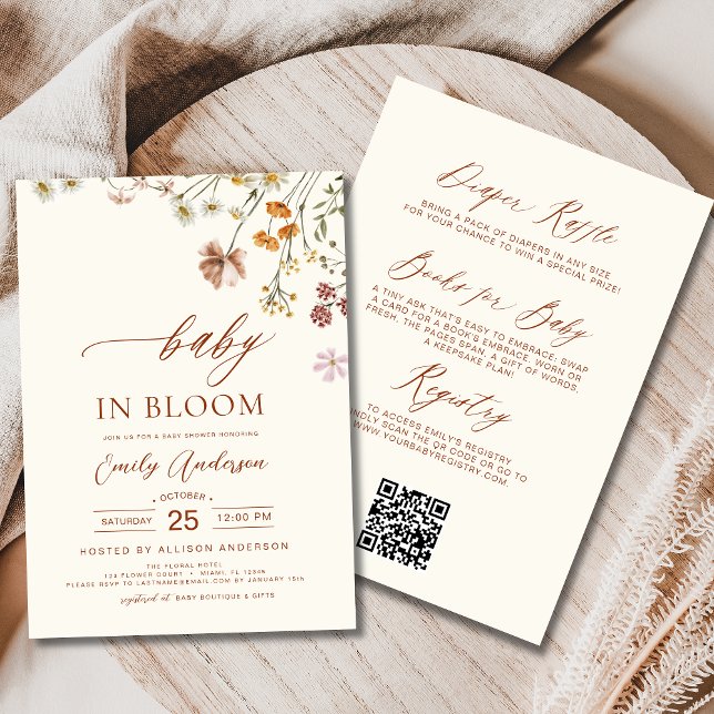 Convites Todos em Um Bebê de Flor Selvagem em Beige de Chá  (Criador carregado)