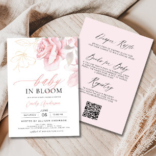 Convites Todos em Um Bebê Floral Rosa Esbranquiçado em Chá 