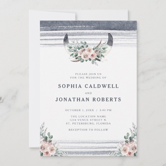 Convites Todos em Um Casamento de Cavalos Torros Rosa-Rosa- (Frente)