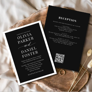 Convites Todos em um Casamento de Código QR Preto Elegante