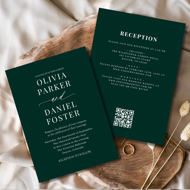 Convites Todos em um Casamento de Código QR Verde Emerald (Criador carregado)