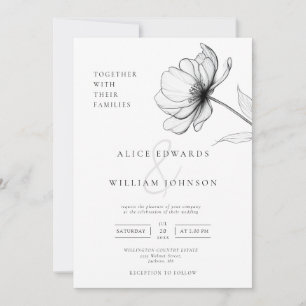 Convites Todos Em Um Casamento De QR Floral Elegante Minima